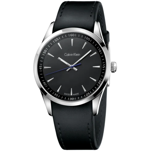 Мъжки ръчен часовник с кварцов механизъм - корпус от Стомана - Естествена кожа - цвят Черен Черен