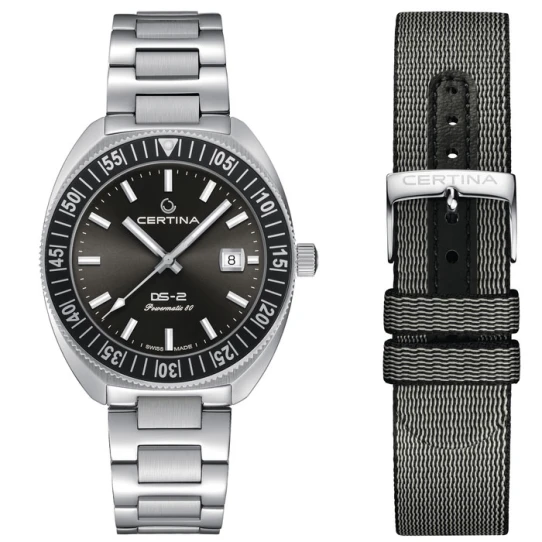 Мъжки ръчен часовник с автоматичен механизъм - корпус от Стомана и алуминий - Стоманена верижка - цвят Черен Сив