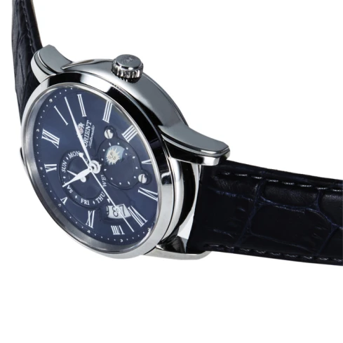 Мъжки ръчен часовник с механичен механизъм - корпус от Стомана - Естествена кожа - цвят Син Син