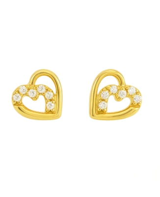 Дамски обеци от 14K Злато Жълто - с форма Сърце - Цирконий