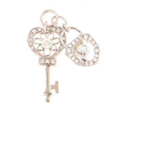 Дамски висулка от 18K Злато Бяло - с форма Ключ - Диаманти