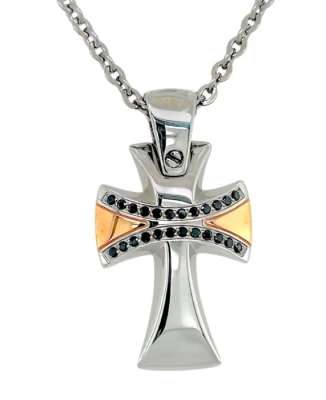 Мъжки колие от 316l Медицинска стомана - с форма Кръст - Шпинел - PVD покритие в розово злато