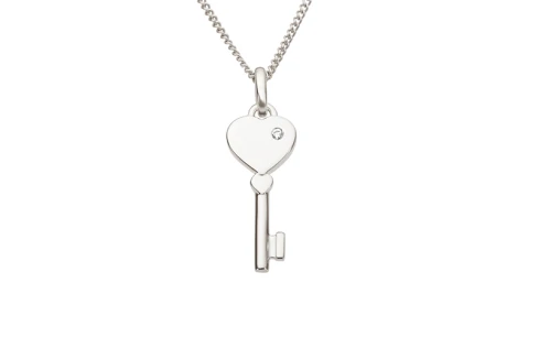 Дамски висулка от 14K Злато Бяло - с форма Ключ - Диаманти