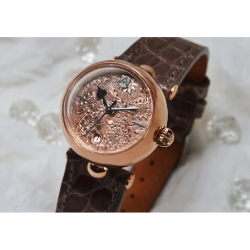 Дамски ръчен часовник с автоматичен механизъм - корпус от Стомана - Естествена кожа - цвят Розово Злато Розов