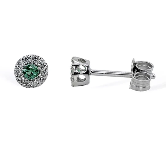 Дамски обеци от 18K Злато Бяло - с форма - Изумруд Диаманти - Бяло злато