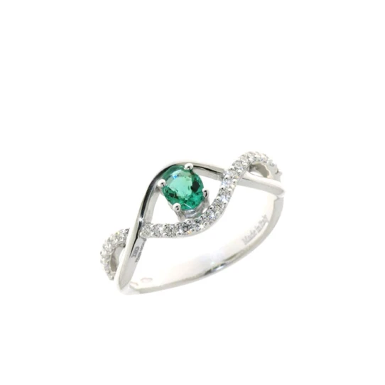 Дамски пръстен от 18K Злато Бяло - с форма - Изумруд Диаманти