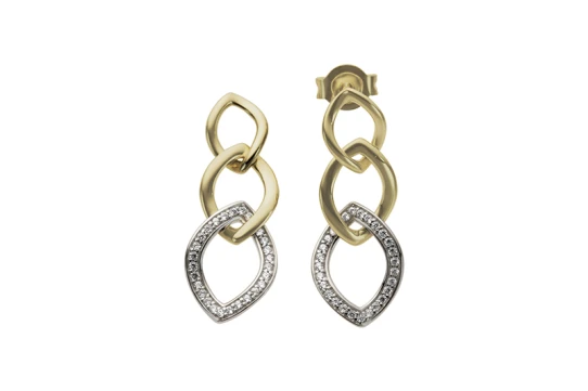 Дамски обеци от 14K Злато Бяло и Жълто - с форма Сърце - Диаманти