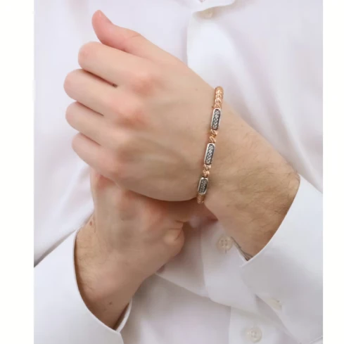 Мъжки гривна от 925 Сребро - с форма - Цирконий - PVD покритие в розово злато