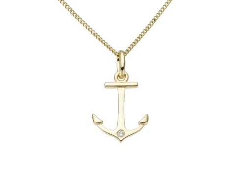 Унисекс висулка от 14K Злато Жълто - с форма Котва - Диаманти