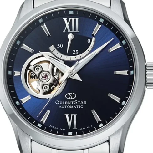 Мъжки ръчен часовник с механичен механизъм - корпус от Стомана - Стоманена верижка - цвят Син Сив