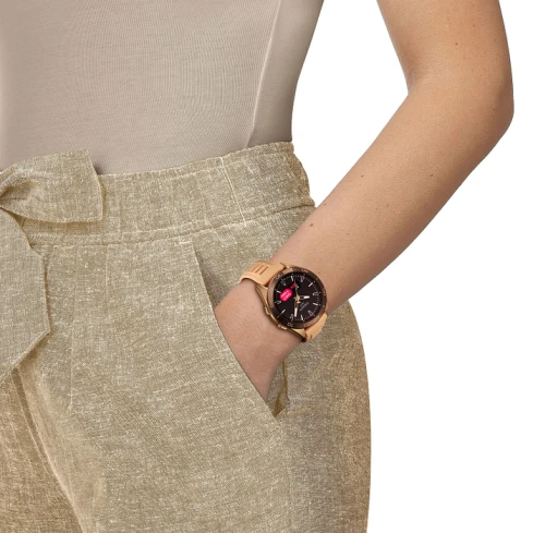 Дамски ръчен часовник с кварцов механизъм - корпус от Титан - Силиконова каишка - цвят Черен Бежов