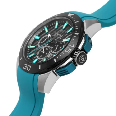 Мъжки ръчен часовник с кварцов механизъм - корпус от Стомана - Каучук - цвят Черен Зелен