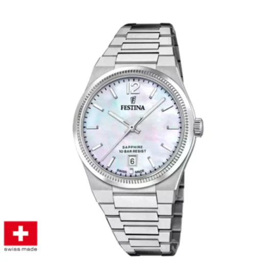 Дамски ръчен часовник с кварцов механизъм - корпус от Стомана - Стоманена верижка - цвят Седеф Сив