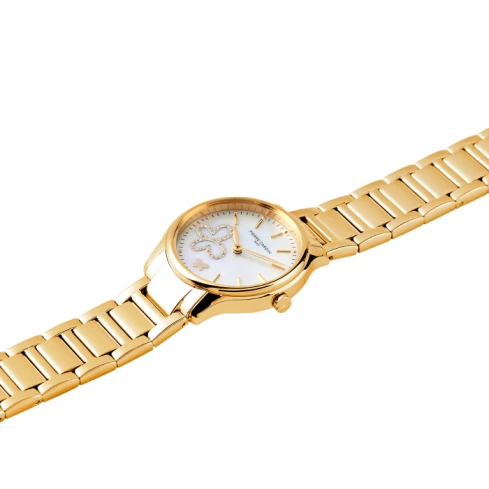 Дамски ръчен часовник с кварцов механизъм - корпус от Стомана - Стоманена верижка - цвят Седеф Злато