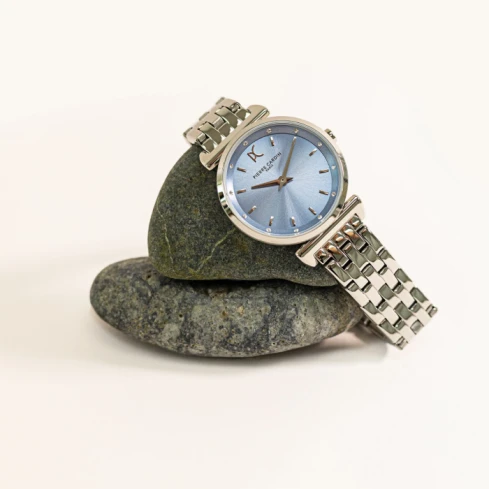 Дамски ръчен часовник с кварцов механизъм - корпус от Стомана - Стоманена верижка - цвят Син Сив