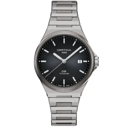 Мъжки ръчен часовник с кварцов механизъм - корпус от Титан - Стоманена верижка - цвят Черен Сив