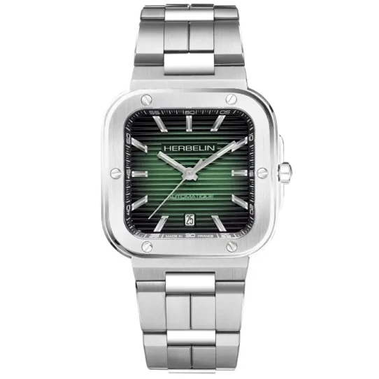 Мъжки ръчен часовник с автоматичен механизъм - корпус от Стомана - Стоманена верижка - цвят Зелен Сив