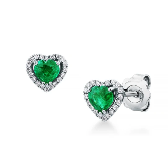 Дамски обеци от 18K Злато Бяло - с форма - Изумруд Диаманти