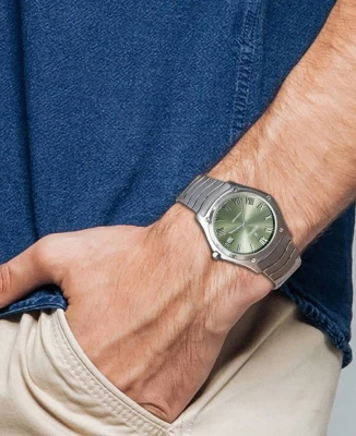 Унисекс ръчен часовник с автоматичен механизъм - корпус от Стомана - Стоманена верижка - цвят Зелен Сив