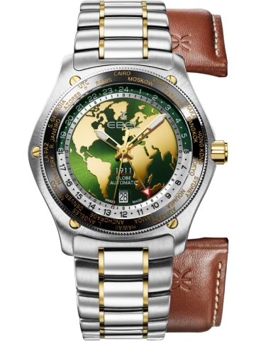 Ebel 1216665 1911 Globe - Унисекс ръчен часовник с автоматичен механизъм - корпус от Стомана - Стоманена верижка - цвят Черен