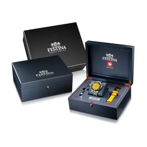 Мъжки ръчен часовник с автоматичен механизъм - корпус от Стомана и керамика - Стоманена верижка - цвят Жълт Сив