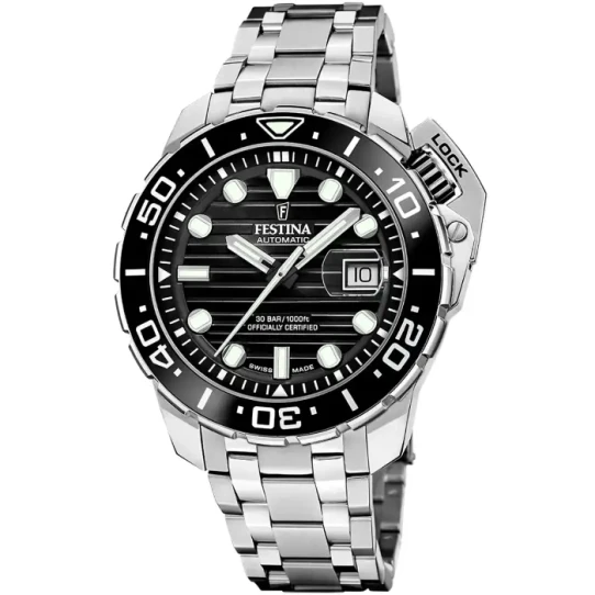 Мъжки ръчен часовник с автоматичен механизъм - корпус от Стомана - Стоманена верижка - цвят Черен Черен