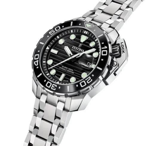 Мъжки ръчен часовник с автоматичен механизъм - корпус от Стомана - Стоманена верижка - цвят Черен Черен