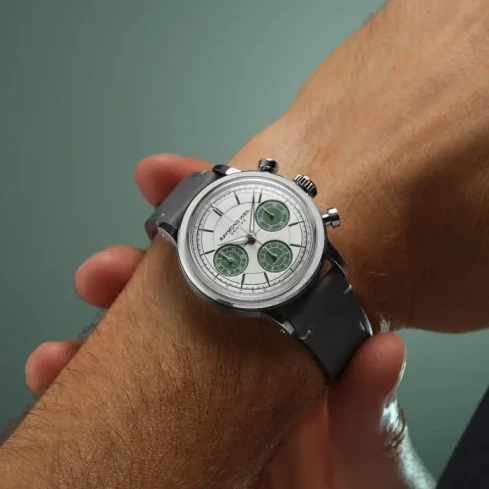 Мъжки ръчен часовник с автоматичен механизъм - корпус от Стомана - Естествена кожа - цвят Бял