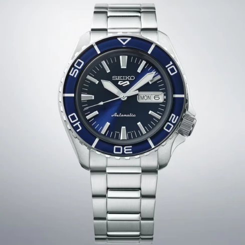 Мъжки ръчен часовник с автоматичен механизъм - корпус от Стомана - Стоманена верижка - цвят Син Сив