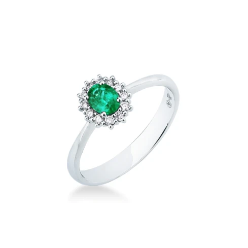 Дамски пръстен от 18K Злато Бяло - с форма - Изумруд Диаманти