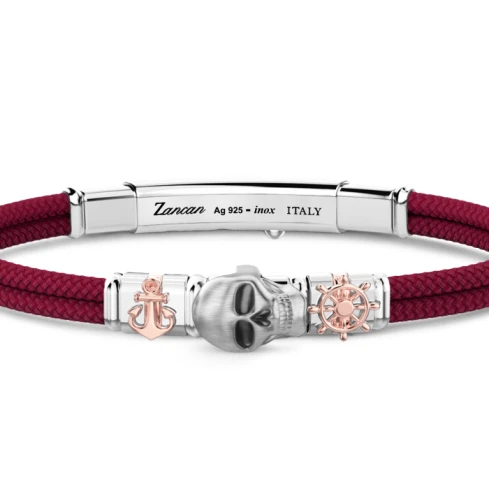 Мъжки гривна от 925 Сребро - с форма Череп - - PVD Розово Злато / Сребро / Стомана