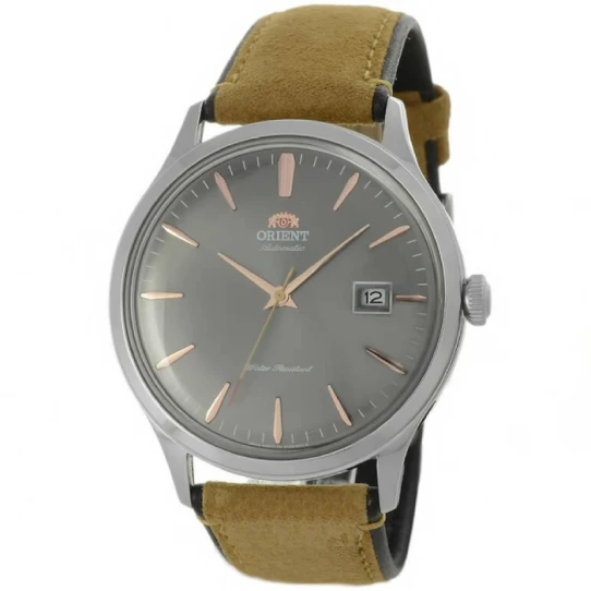 Мъжки ръчен часовник с автоматичен механизъм - корпус от Стомана - Естествена кожа - цвят Сив