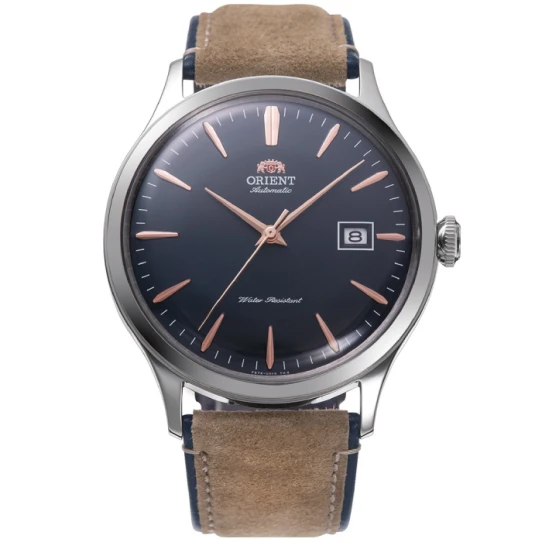 Мъжки ръчен часовник с автоматичен механизъм - корпус от Стомана - Естествена кожа - цвят Син Син