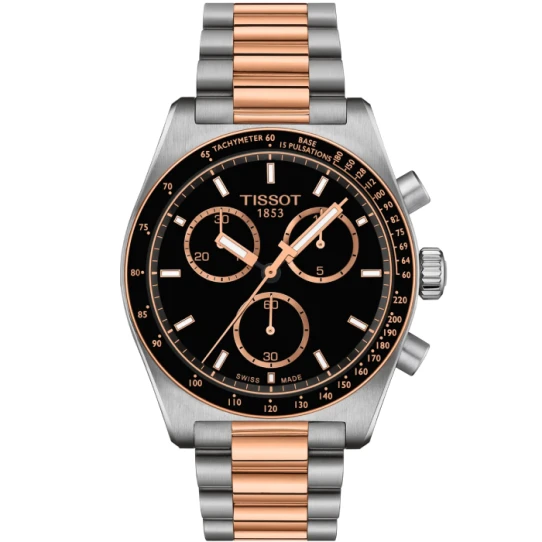 Мъжки ръчен часовник с кварцов механизъм - корпус от Стомана - Стоманена верижка - цвят Черен Розово Злато