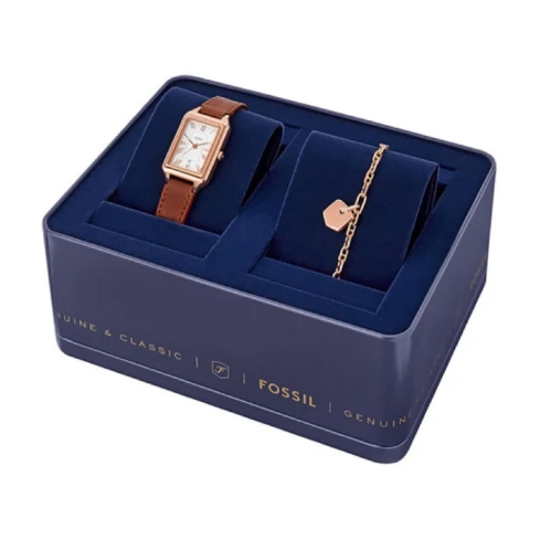 Дамски ръчен часовник с кварцов механизъм - корпус от Стомана - Естествена кожа - цвят Бял Кафяв