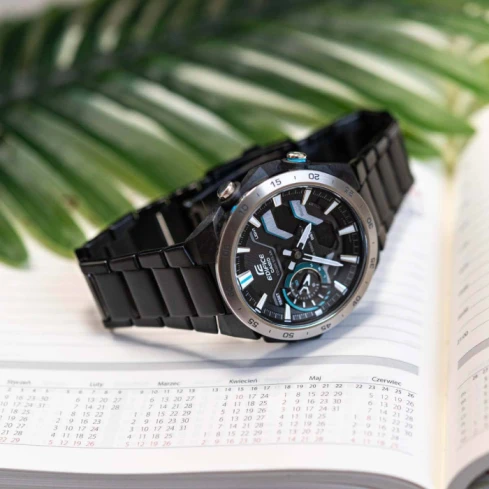 Мъжки ръчен часовник с кварцов механизъм - корпус от Стомана - Стоманена верижка - цвят Черен Син