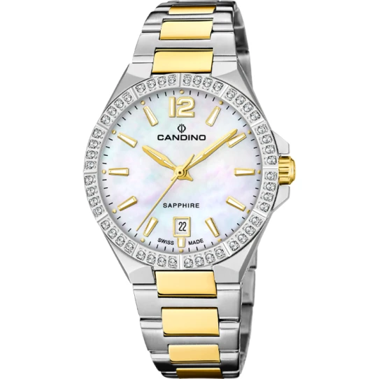 Дамски ръчен часовник с кварцов механизъм - корпус от Стомана - Стоманена верижка - цвят Седеф Злато