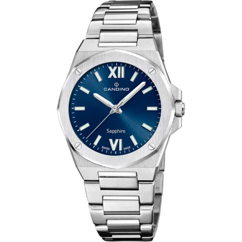 Дамски ръчен часовник с кварцов механизъм - корпус от Стомана - Стоманена верижка - цвят Син Сив