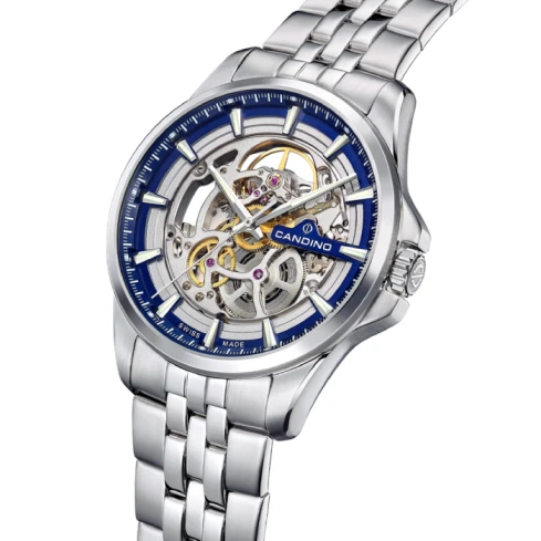 Мъжки ръчен часовник с автоматичен механизъм - корпус от Стомана - Стоманена верижка - цвят Скелетон Сив