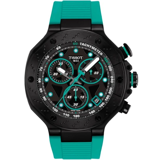 Мъжки ръчен часовник с кварцов механизъм - корпус от Стомана - Силиконова каишка - цвят Черен Тюркоаз