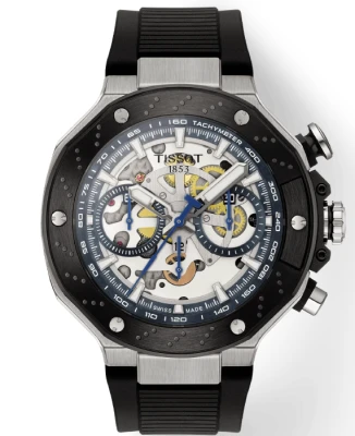 Мъжки ръчен часовник с автоматичен механизъм - корпус от Стомана - Силиконова каишка - цвят Скелетон Черен