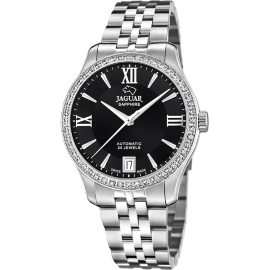 Дамски ръчен часовник с автоматичен механизъм - корпус от Стомана - Стоманена верижка - цвят Черен Сив