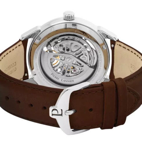 Мъжки ръчен часовник с автоматичен механизъм - корпус от Стомана - Естествена кожа - цвят Скелетон Кафяв