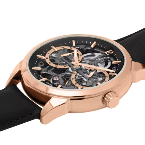 Мъжки ръчен часовник с автоматичен механизъм - корпус от Стомана - Естествена кожа - цвят Скелетон Кафяв