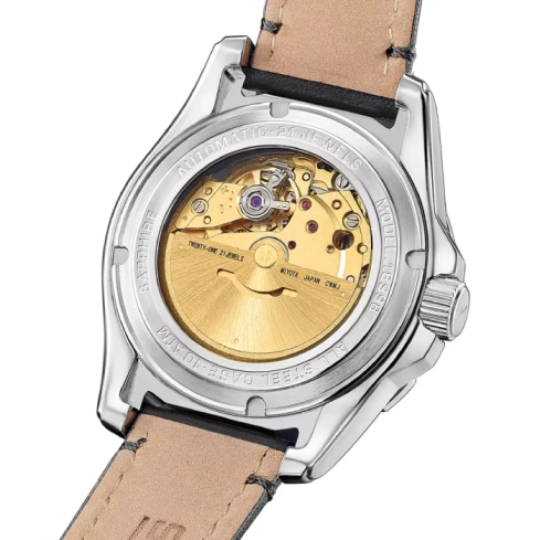 Мъжки ръчен часовник с автоматичен механизъм - корпус от Стомана - Естествена кожа - цвят Черен Черен