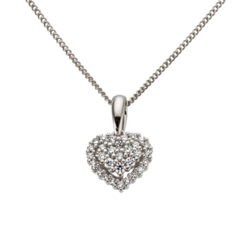 Дамски висулка от 14K Злато Бяло - с форма Сърце - Диаманти - 14к бяло злато