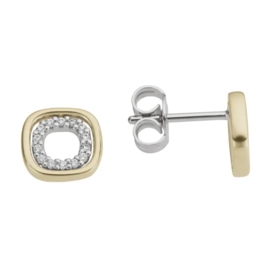 Дамски обеци от 14K Злато Бяло и Жълто - с форма - Диаманти - 14к жълто и бяло злато