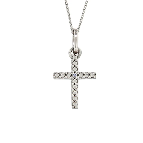 Унисекс висулка от 14K - с форма Кръст - Диаманти - 14к бяло злато