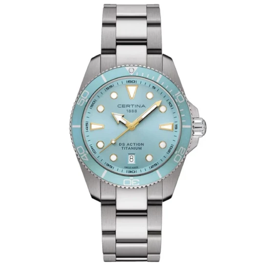 Мъжки ръчен часовник с кварцов механизъм - корпус от Титан - Титаниева верижка - цвят Син Сив