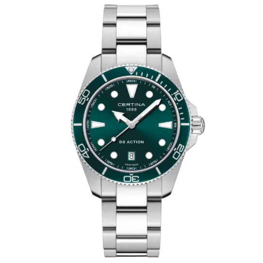 Мъжки ръчен часовник с кварцов механизъм - корпус от Стомана - Стоманена верижка - цвят Зелен Сив